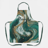 スタイリッシュなエメラルドグリーンゴールドマーブルアゲートモノグラム エプロン (正面)