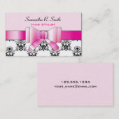 スタイリッシュなエレガントなダマスク織およびピンクの弓プロフェッショナル 名刺 (正面/裏面)