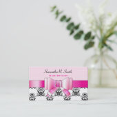 スタイリッシュなエレガントなダマスク織およびピンクの弓プロフェッショナル 名刺 (スタンド正面)