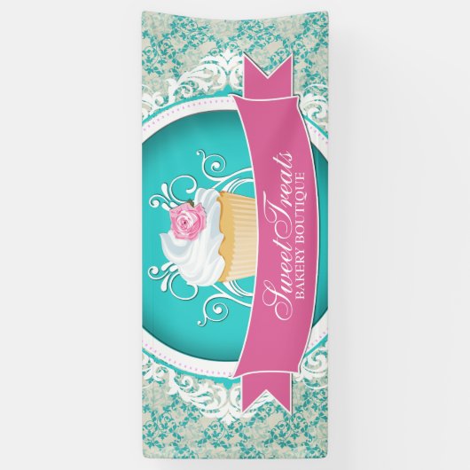 スタイリッシュなカップケーキのベーカリーの屋外の旗 横断幕 (縦)