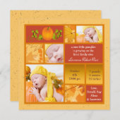 スタイリッシュなカボチャ写真の正方形の誕生の発表 案内状 (正面/裏面)