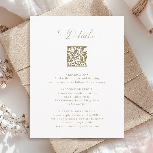 スタイリッシュなカリグラフィーの結婚式の詳細 エンクロージャーカード