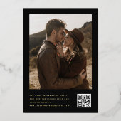 スタイリッシュなカリグラフィー写真＆QRコードのゴールドウェディング 箔招待状 (裏面)