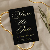 スタイリッシュなカリグラフィー写真＆QRコードのゴールドウェディング 箔招待状