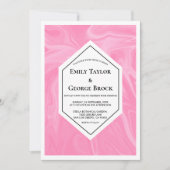 スタイリッシュなガーリーピンク ミニマル アブストラクト ペイント ウェディング 招待状 (正面)