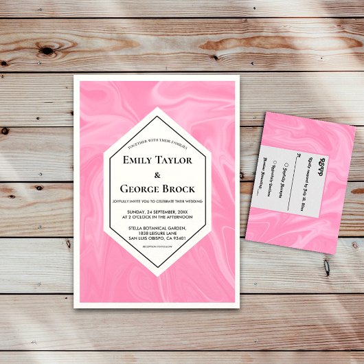 スタイリッシュなガーリーピンク ミニマル アブストラクト ペイント ウェディング 招待状