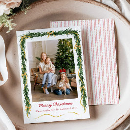 スタイリッシュなクリスマスのグリーンとゴールドのボウ 1枚の写真 シーズンカード