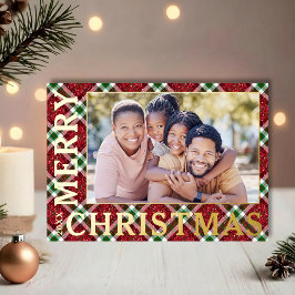 スタイリッシュなクリスマスのチェック柄の写真 箔シーズンカード