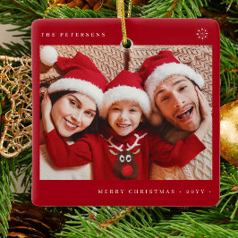 スタイリッシュなクリスマスのミニマルな楽しさの写真の家族の赤 セラミックオーナメント