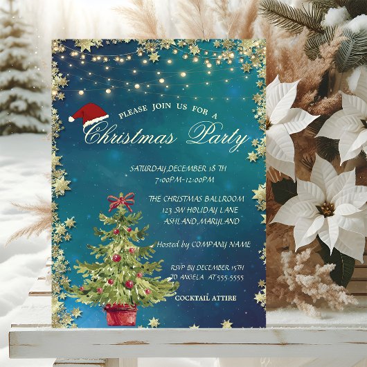 スタイリッシュなクリスマスツリーと星のクリスマス コンパニー 招待状