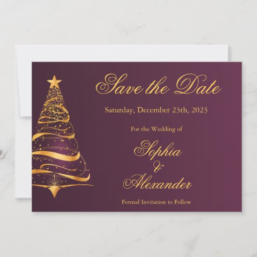 スタイリッシュなクリスマスツリーの結婚式 結婚式の延期・中止のお知らせ 招待状 (正面)