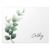 スタイリッシュなグリーンの葉の名前ノート ノートパッド (正面)