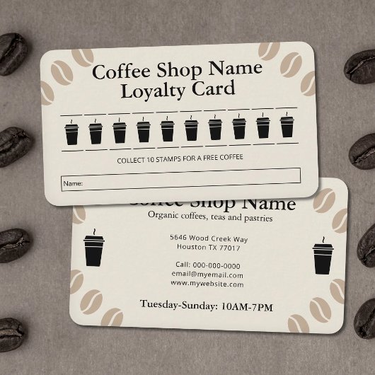 スタイリッシュなコーヒーショップロイヤルティカード 名刺