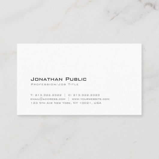 スタイリッシュなゴシック様式フォントの白いシンプルな設計のトレンディー 名刺 (裏面)