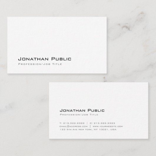 スタイリッシュなゴシック様式フォントの白いシンプルな設計のトレンディー 名刺 (正面/裏面)