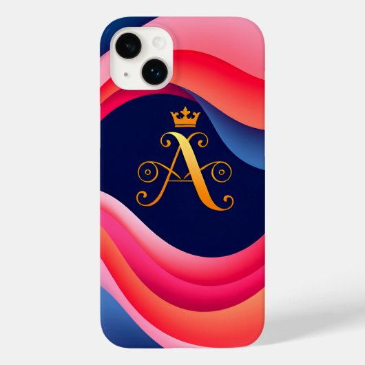 スタイリッシュなゴールドのイニシャルと抽象的な波 Case-Mate iPhoneケース (裏面)