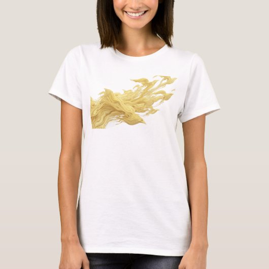 スタイリッシュなゴールドの抽象的な鳥のアートデザイン Tシャツ (正面)
