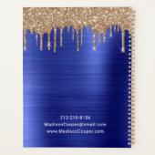 スタイリッシュなゴールドキラキラのドリップブルーの予定 プランナー手帳 (裏面)