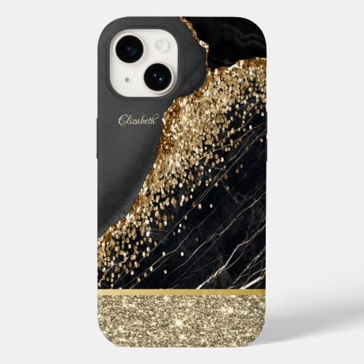 スタイリッシュなゴールドラメ シークイン ブラック大理石  Case-Mate iPhoneケース (裏面)