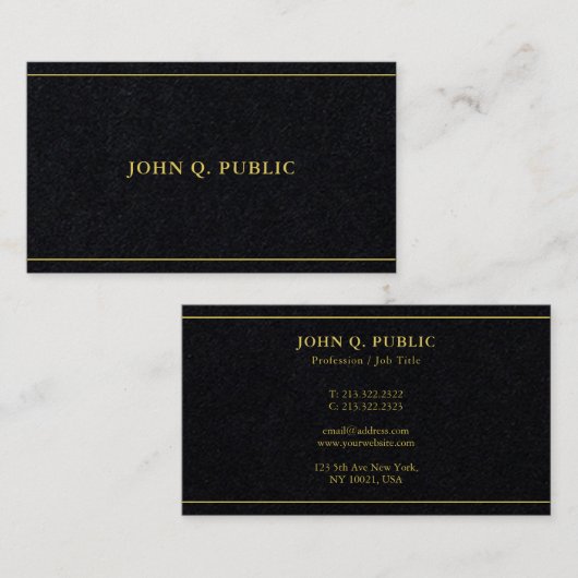 スタイリッシュなゴールド テキスト テンプレート 豪華 プレミアム ブラック 名刺 (正面/裏面)