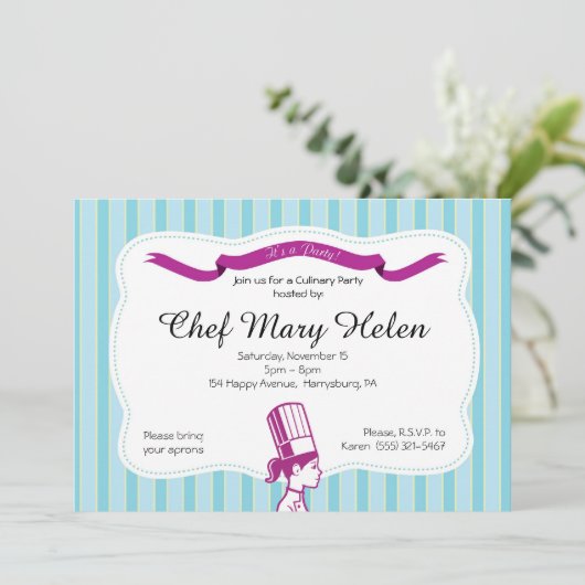スタイリッシュなシェフの料理用のパーティの招待状 招待状 (スタンド正面)