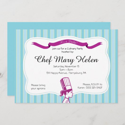 スタイリッシュなシェフの料理用のパーティの招待状 招待状 (正面/裏面)