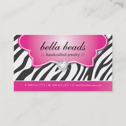 スタイリッシュなシマウマのプリントの宝石屋の名刺 名刺 (正面)