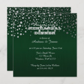 スタイリッシュなシルバーのコンフェッティドット | 深いダークグリーン 招待状 (正面/裏面)