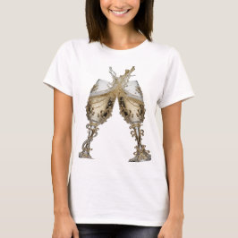 スタイリッシュなシルバーのシャンパングラスをプリントしたTシャツ Tシャツ