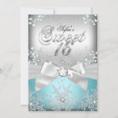 スタイリッシュなシルバーのリボンと青い宝石のスイート16招待状 招待状 (正面)
