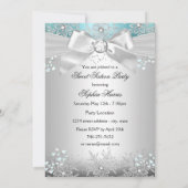 スタイリッシュなシルバーのリボンと青い宝石のスイート16招待状 招待状 (裏面)