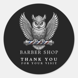 スタイリッシュなシルバーオウル理容店ロゴ ヘアスタイリスト ラウンドシール