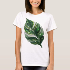 スタイリッシュなシルバーGREEN LEAF WITH STARS 引用デザイン Tシャツ