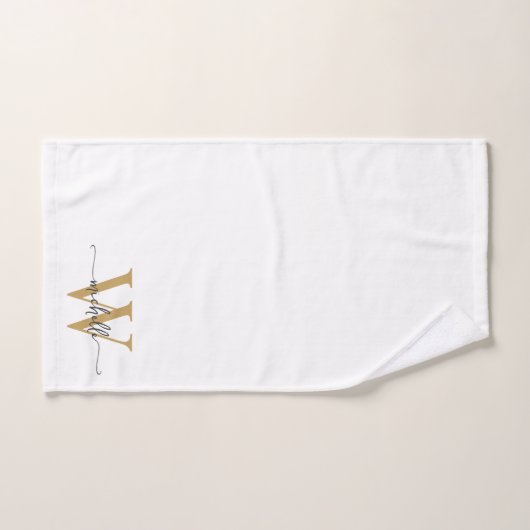 スタイリッシュなスクリプト 現代のホワイトゴールド モノグラム 名前 ハンドタオル (ハンドタオル)