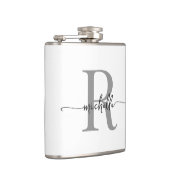 スタイリッシュなスクリプト 現代の白 灰色 モノグラム 名前 フラスク (右)