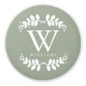 スタイリッシュなセージグリーンのモノグラム セラミックノブ (正面)