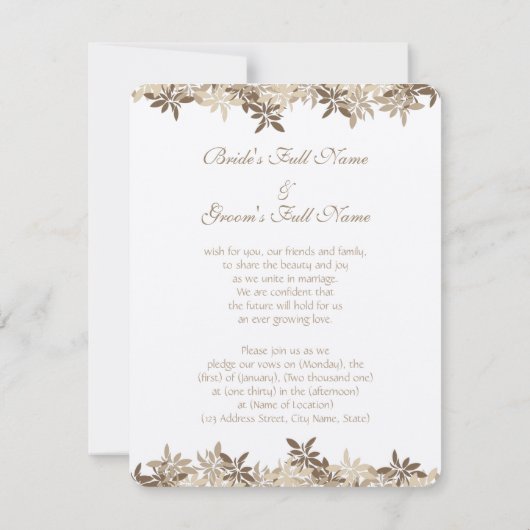 スタイリッシュなタンとブラウンの花の葉 招待状 (裏面)