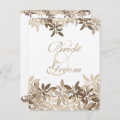 スタイリッシュなタンとブラウンの花の葉 招待状 (正面/裏面)