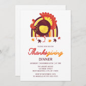 スタイリッシュなターキー グルービーレインボー 感謝祭ディナー 招待状 (正面/裏面)