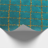 スタイリッシュなターコイズの金ゴールドのクローバーのグリッターのプリント ラッピングペーパー (角)