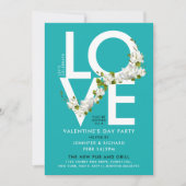 スタイリッシュなターコイズラブ バレンタインデー フォト フラワー 招待状 (正面)