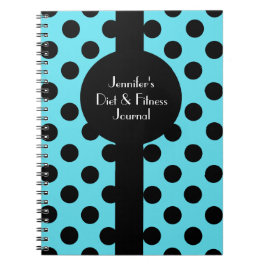 スタイリッシュなターコイズ及び黒い水玉模様のカスタムジャーナル ノートブック