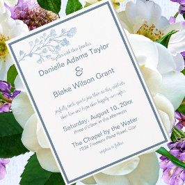 スタイリッシュなダスティーブルーとホワイトのモダンなフォトウェディング 招待状