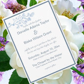 スタイリッシュなダスティーブルーとホワイトのモダンなフォトウェディング 招待状