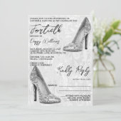 スタイリッシュなダマスク、シルバーのスティレットヒール 40歳の誕生日 招待状 (スタンド正面)