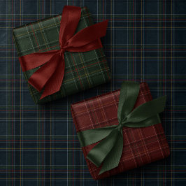 スタイリッシュなダークリッチチェックのクリスマスホリデー ラッピングペーパーシート
