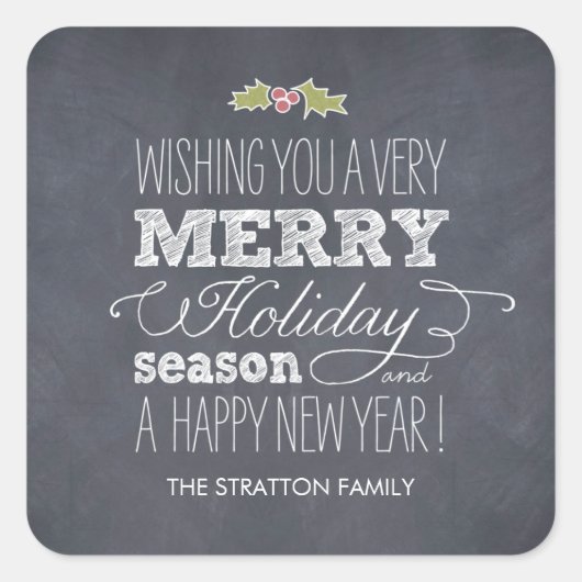 スタイリッシュなチョーククリスマス/ホリデースタンプ スクエアシール (正面)