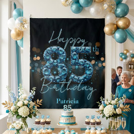 スタイリッシュなティールブルーのダイヤモンドで祝う85歳の誕生日 タペストリー