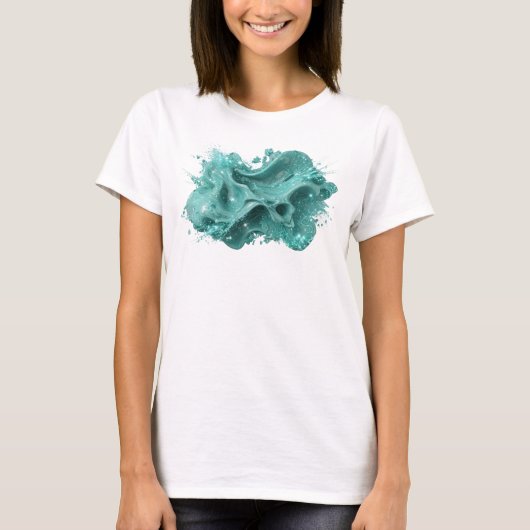 スタイリッシュなティール色の抽象芸術Tシャツ Tシャツ (正面)