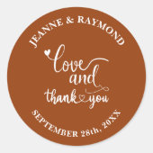 スタイリッシュなテラコッタの愛と感謝の結婚式 ラウンドシール (正面)